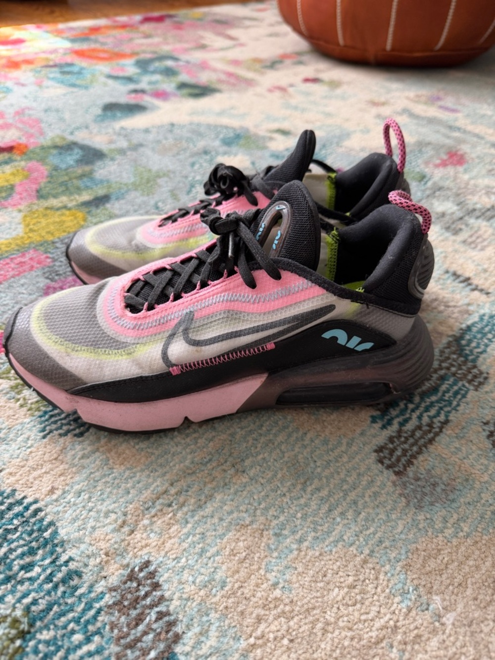 Nike Women's 2090 Gray, Pink & Neon Yellow Mesh Sneakers